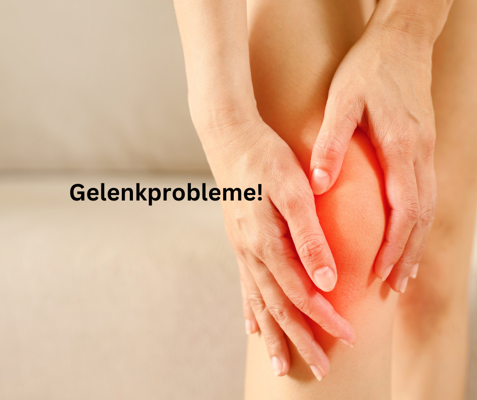 Gelenkschmerzen Frau hält schmerzendes Knie fest.