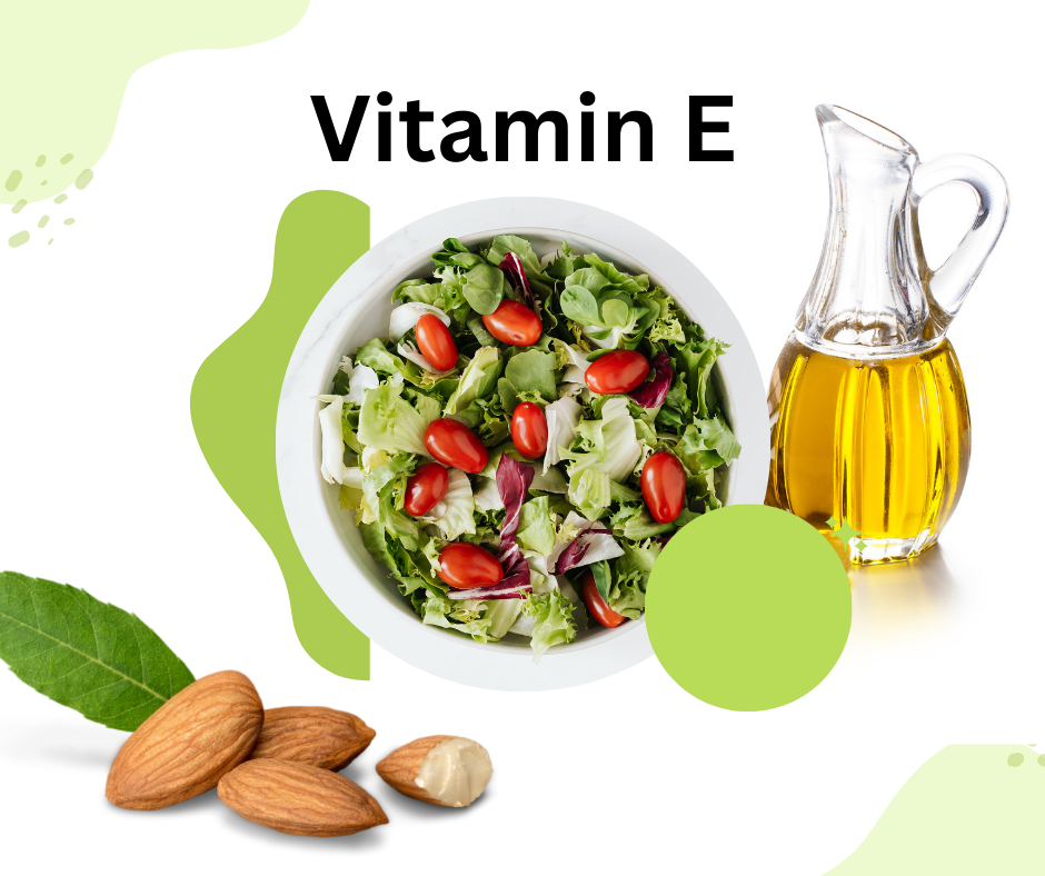Vitamin E reicher Salat und eine Flasche Öl.